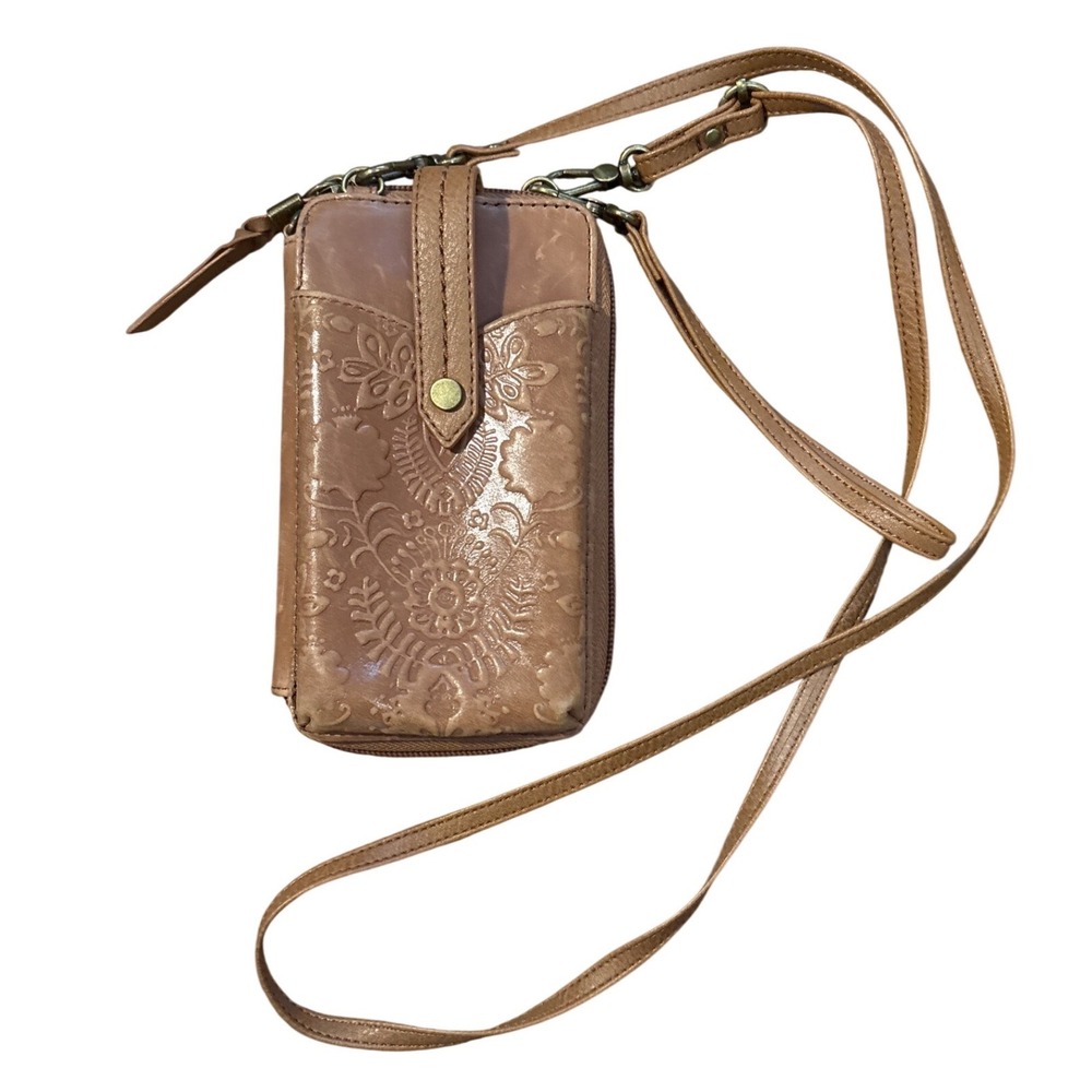 The Sak Silverlake Smartphone Crossbody Tan Leather Floral Embossed Wallet Bag - Picture 5 of 14